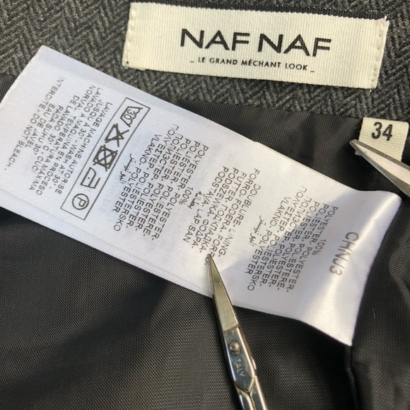 Naf Naf Skirt Drop Waist Gray Herringbone with Ribbon and Pleat Detail (34/2) - Picture 7 of 8